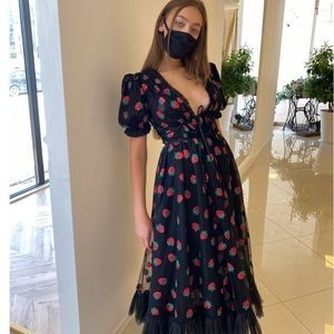LIRIKA MATOSHI Black Strawberry Midi Dress